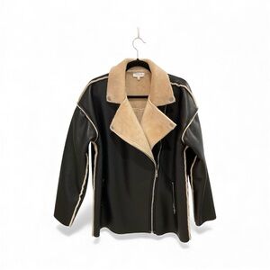 Black and Tan Faux Leather Jacket